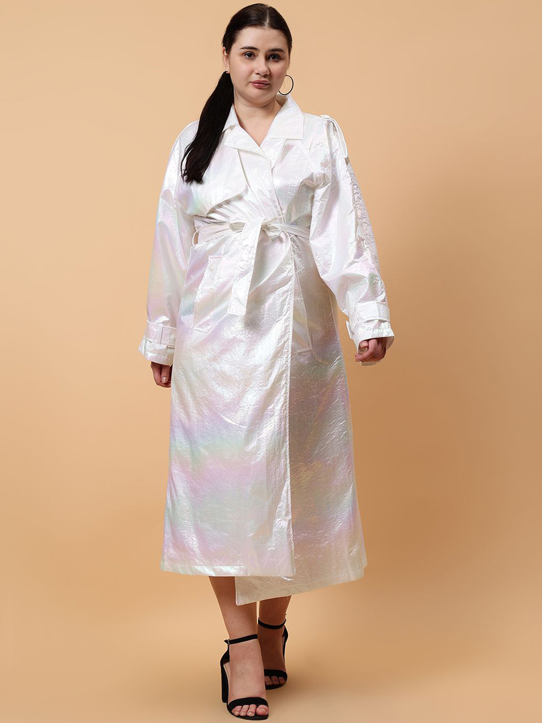 Fashion Gaiia Women Solid Holographic Knitted Jacket