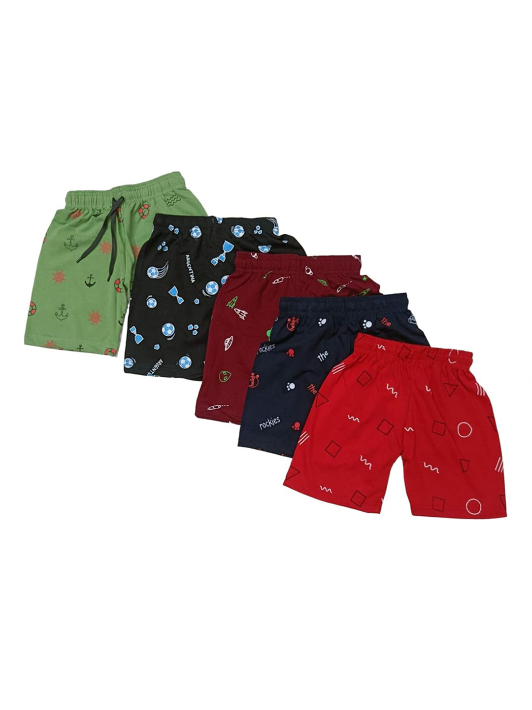 PALMLON Unisex Kids Pack Of 5 Cotton Printed Shorts