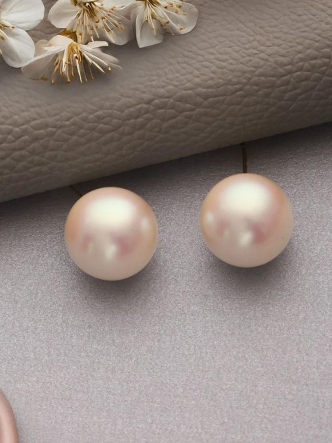 DN ENTERPRISES Stainless Steel Gold-Plated Pearls Beaded Spherical Shaped Studs