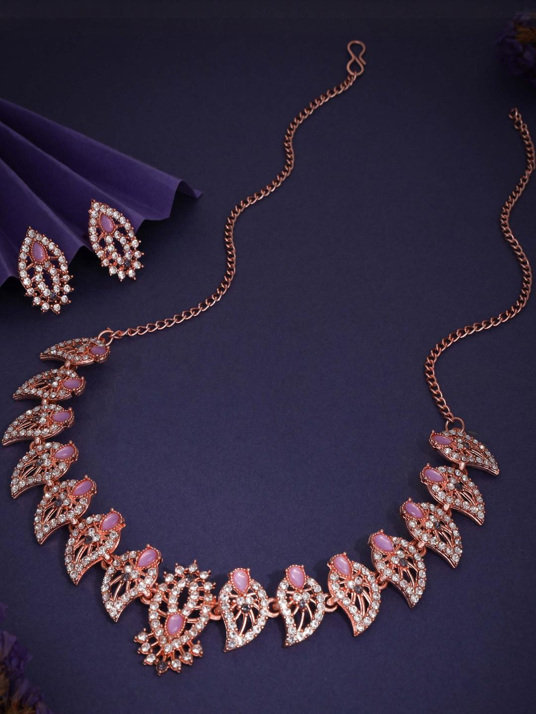 Anouk Purple Rose Gold-Plated Brass Necklace & Earrings