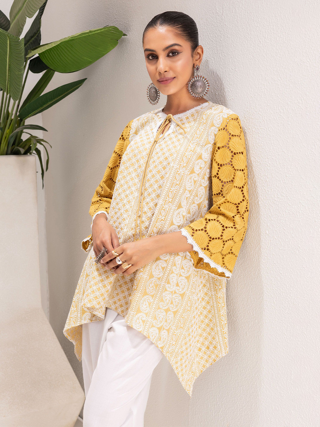 SEW Women Embroidered Flared Sleeves Pure Cotton Kurti