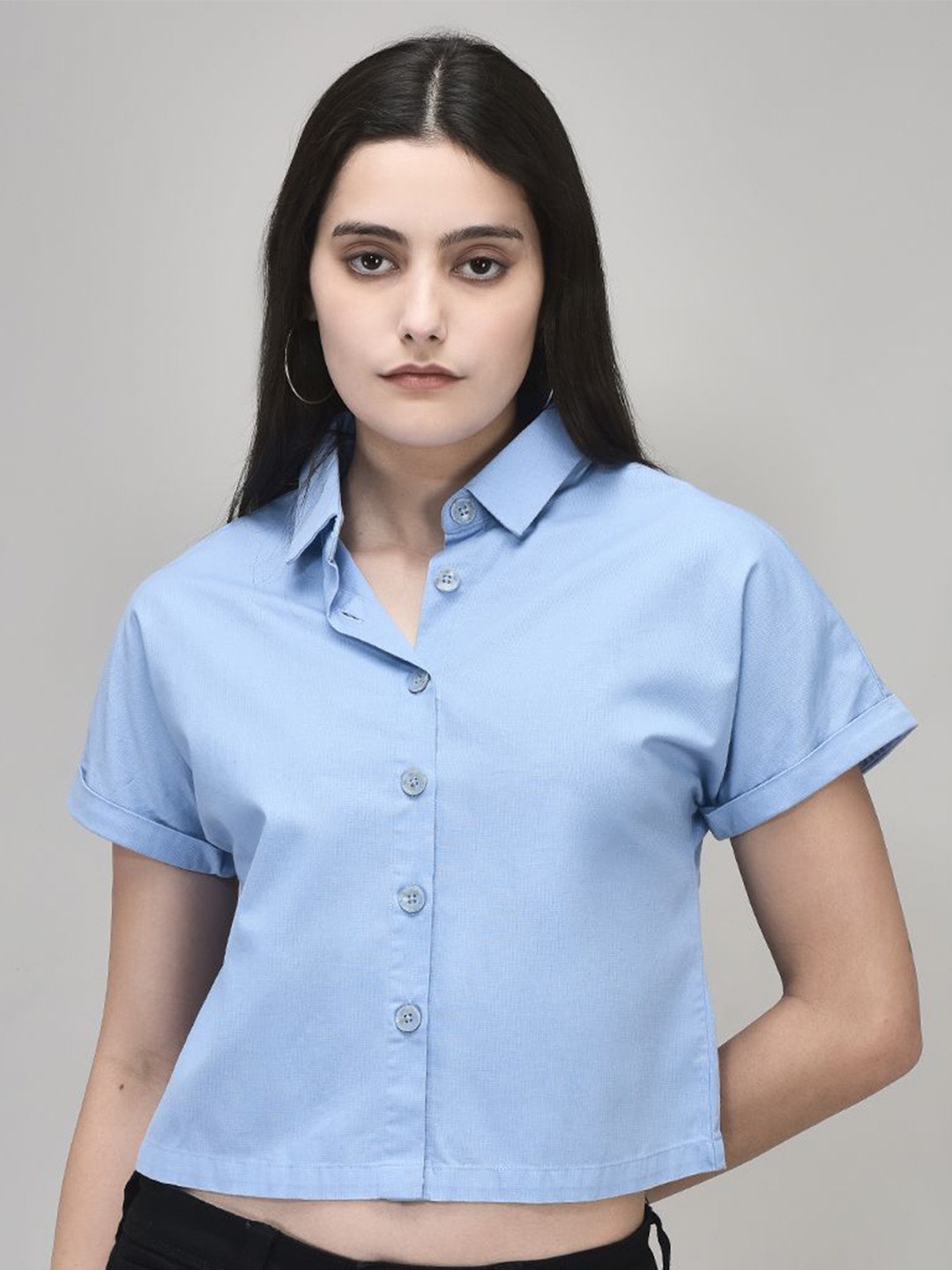 Woods Women Cotton Shirt Style Crop Top