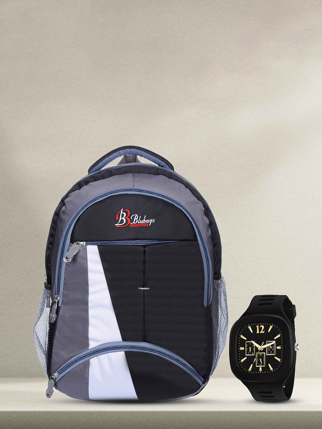 Blubags Men Brand Logo Contrast Detail Backpack With Watch