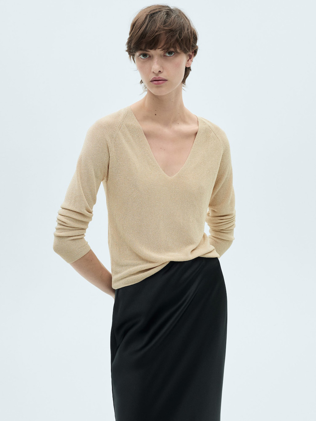 MANGO V-Neck Lurex Pullover