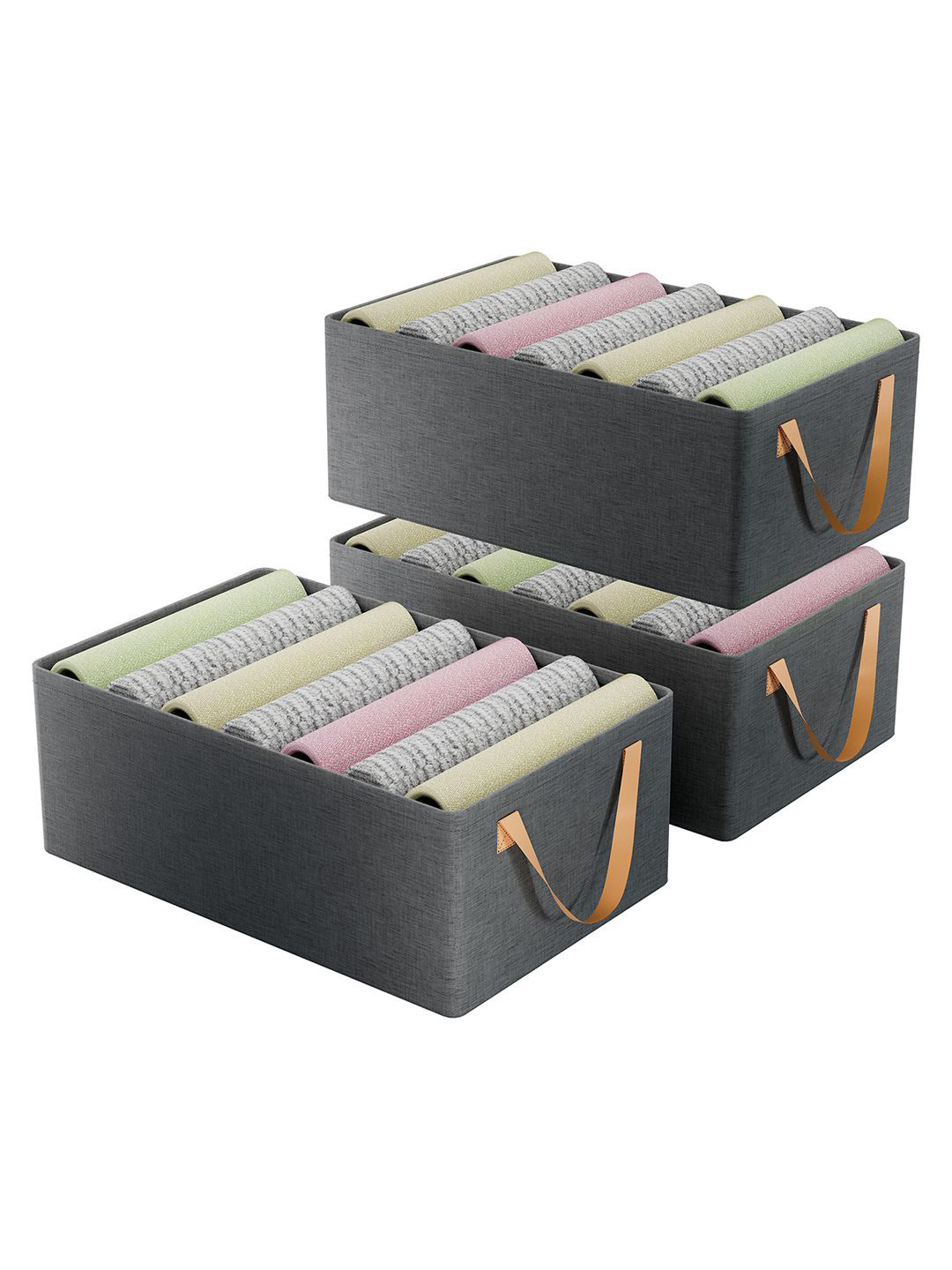 Aura Set Of 3 Grey Foldable Steel Frame Cloth Organiser With Handles