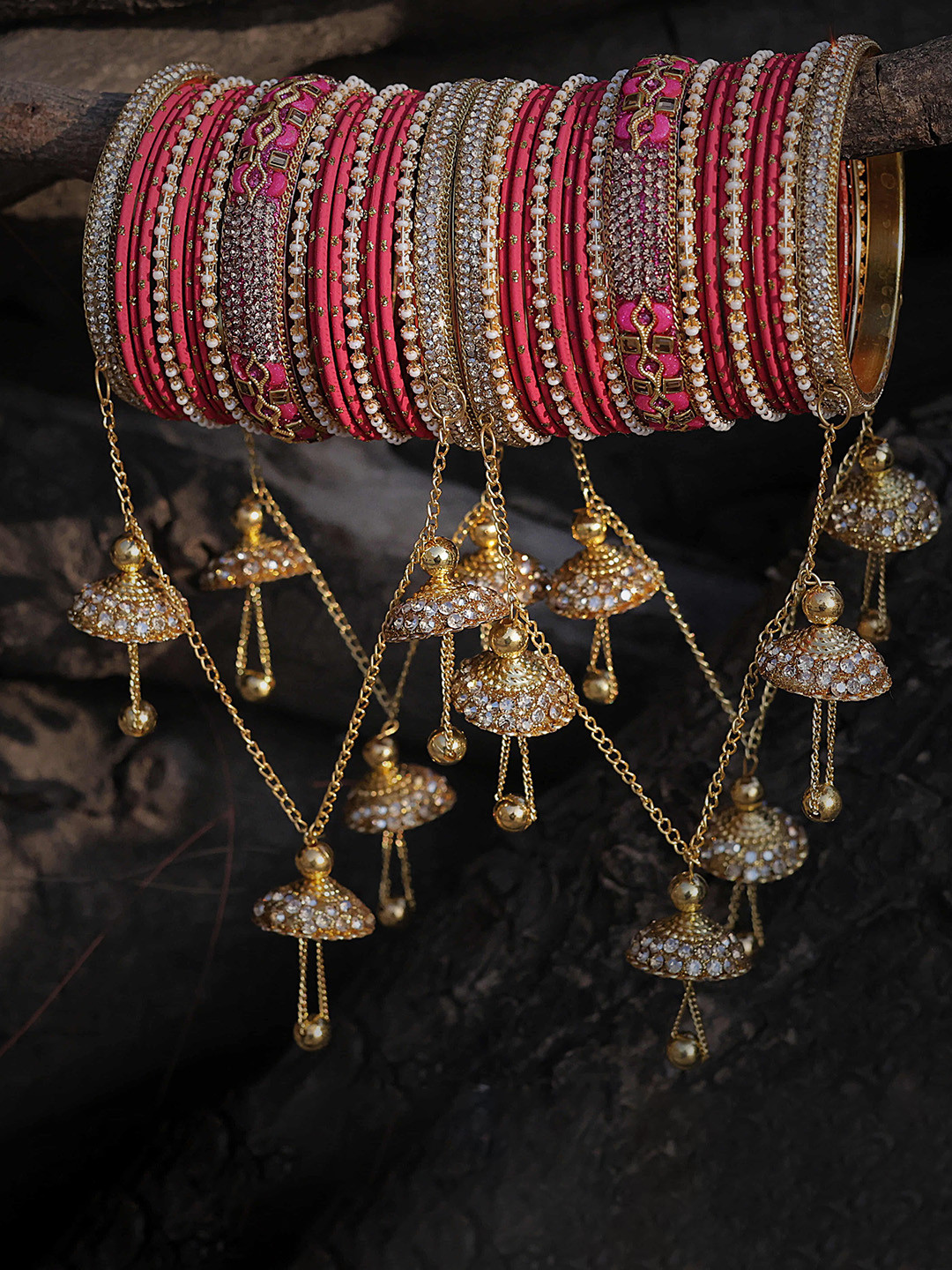 Amika Set Of 42 Gold-Plated Velvet Bridal Stylish Glossy Finish Latkan Bangles