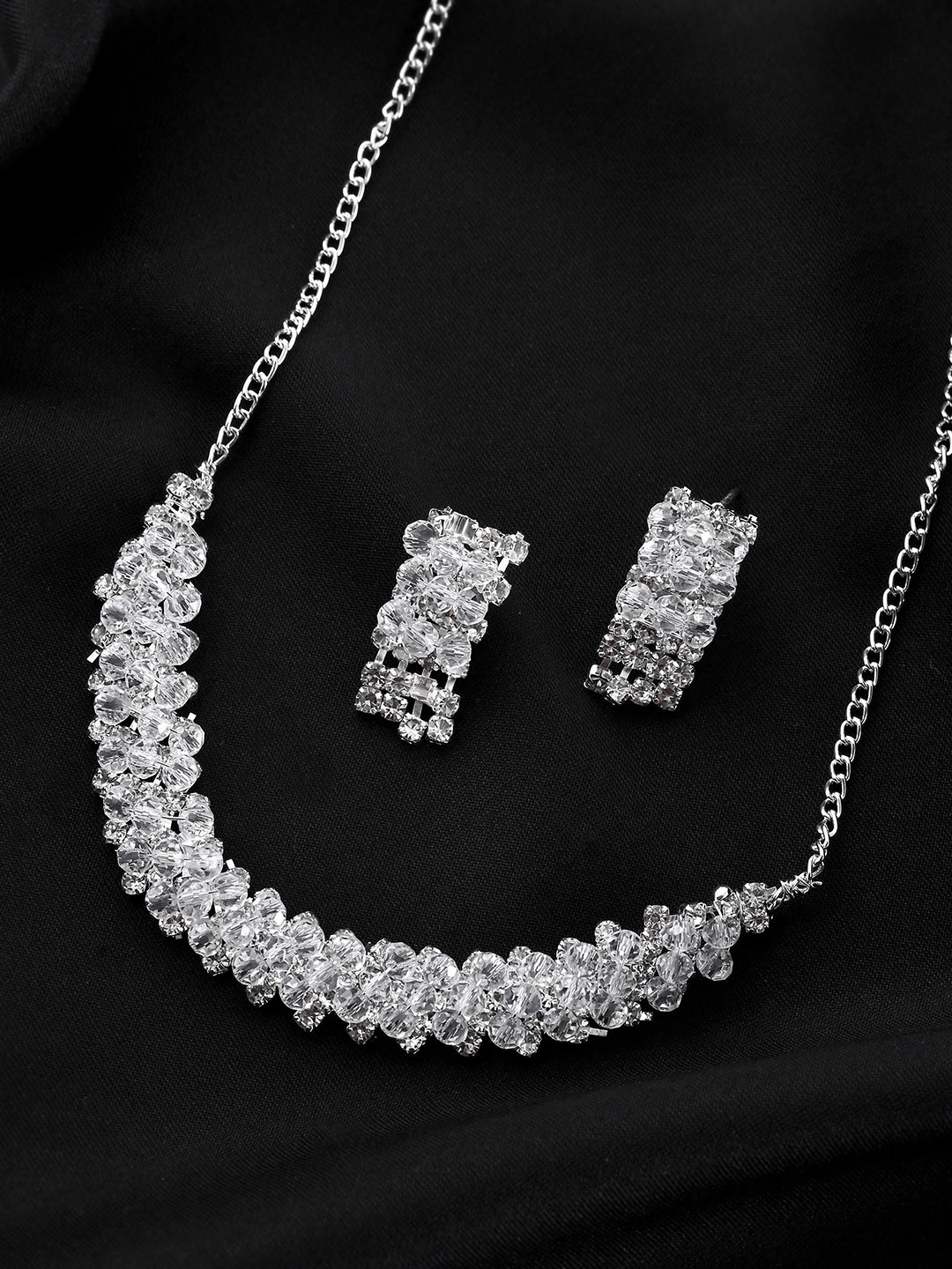 Silver Plated Stone Studded Necklace Set
