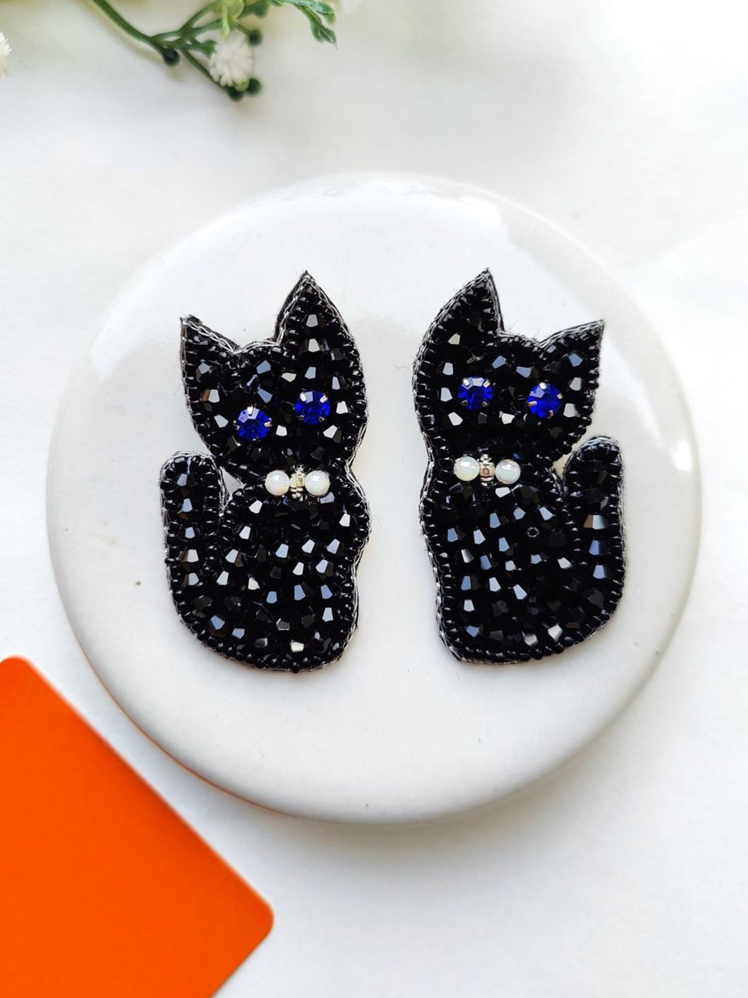 Crunchy Fashion Pastel Kitty Artificial Stones Studded And Beaded Quirky Drop Earrings