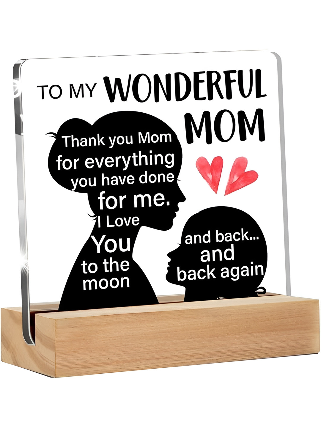 BS AMOR White & Black Inspirational Thank You Gift For Mom Wooden Showpiece