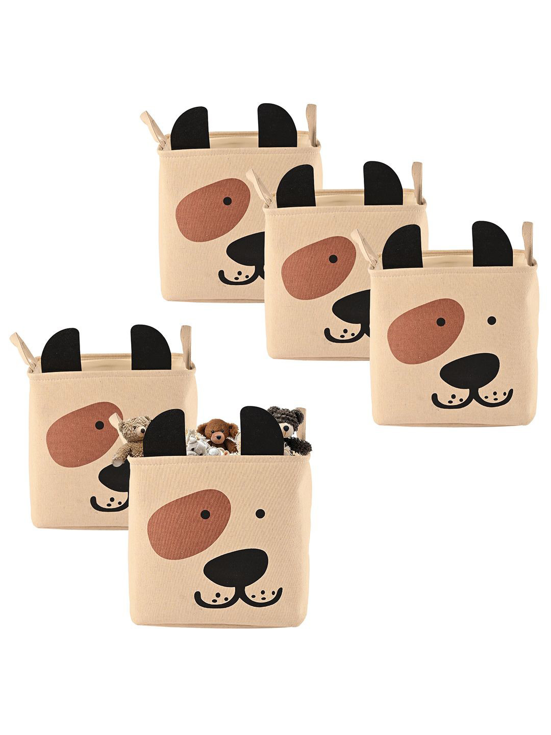 Aura 5Pcs Beige & Brown Printed Versatile Drawer Storage Basket With Handle