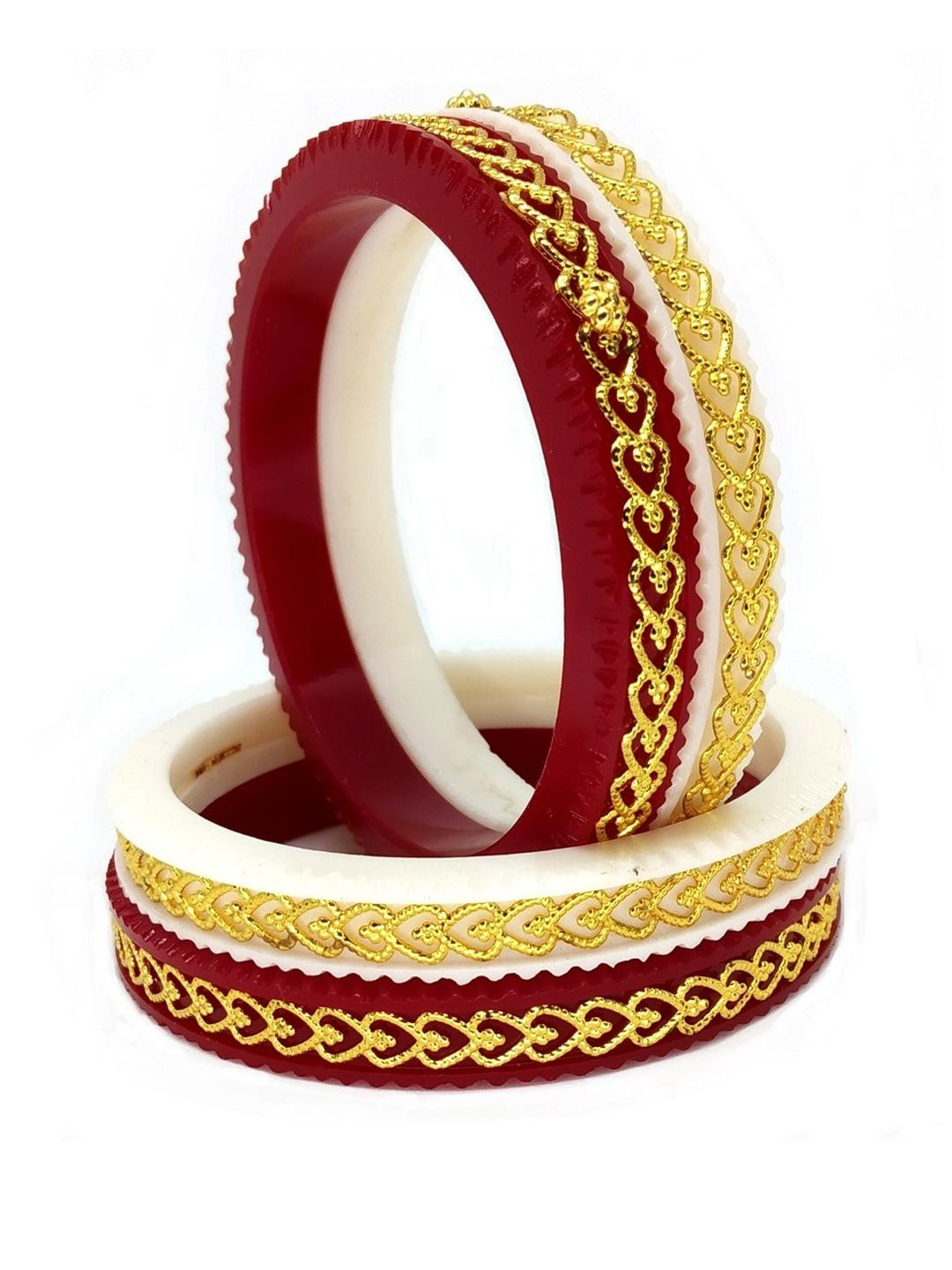 BOVZEN Women red and white set of 4 Copper Bangle