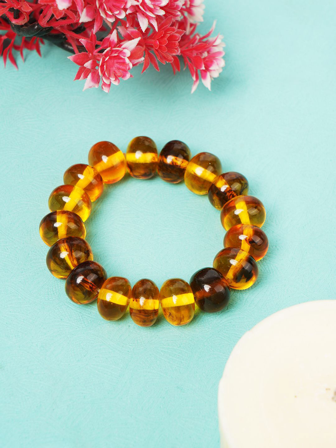 Bamboo Tree Jewels Resin Stone AStudded Stretchable Elasticated Bracelet