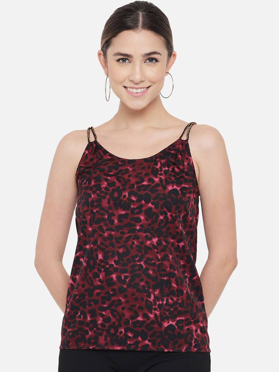 OTIRA Women Animal Print Shoulder Straps Crepe Top