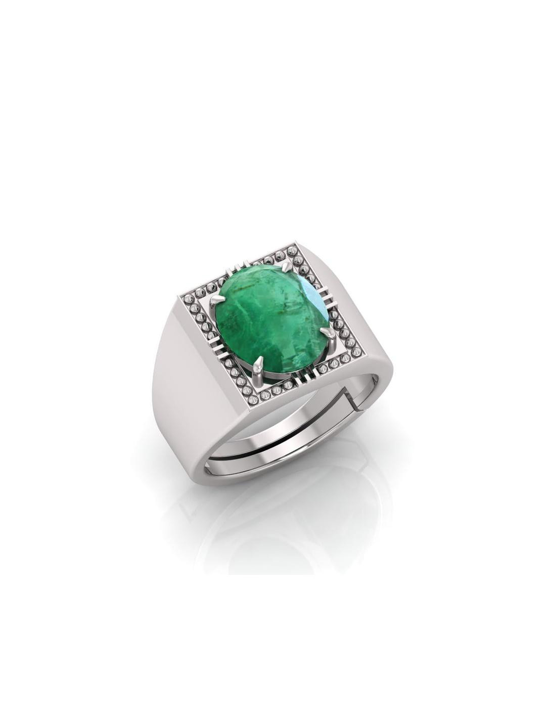 Pranjal Gems Unisex 8.25 Silver Ratti Panna Stone Emerald Gemstone  Garnet Finger Ring