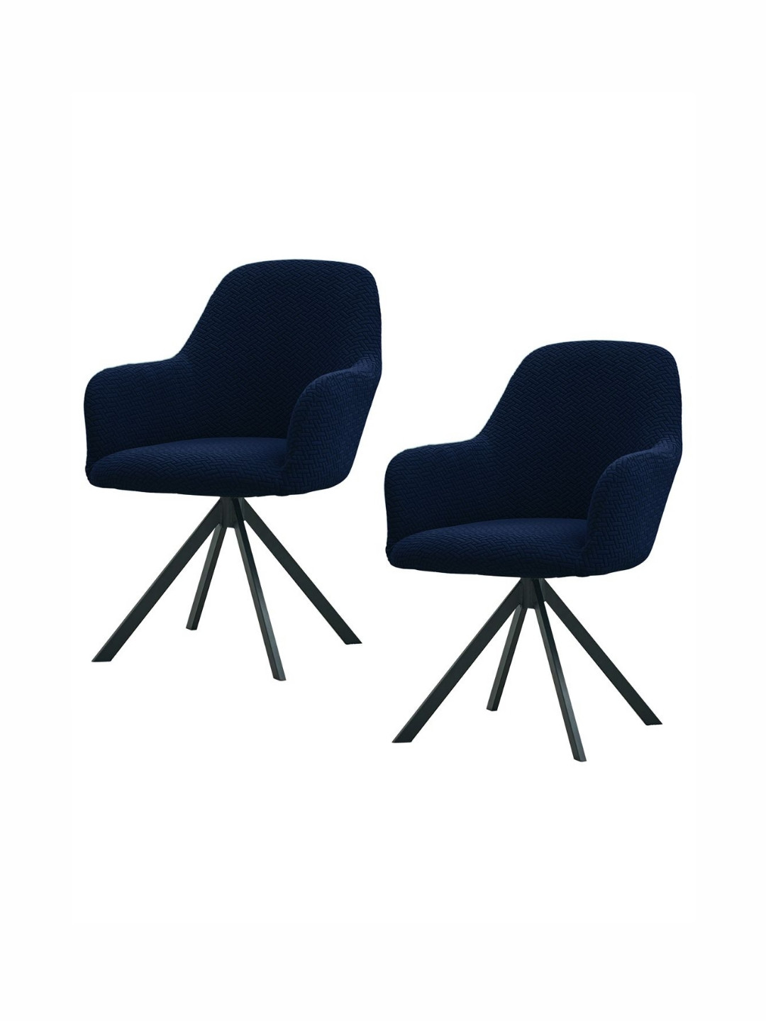 HOKIPO 2-Pcs Navy Blue Textured Swivel Dining Jacquard Chair Covers