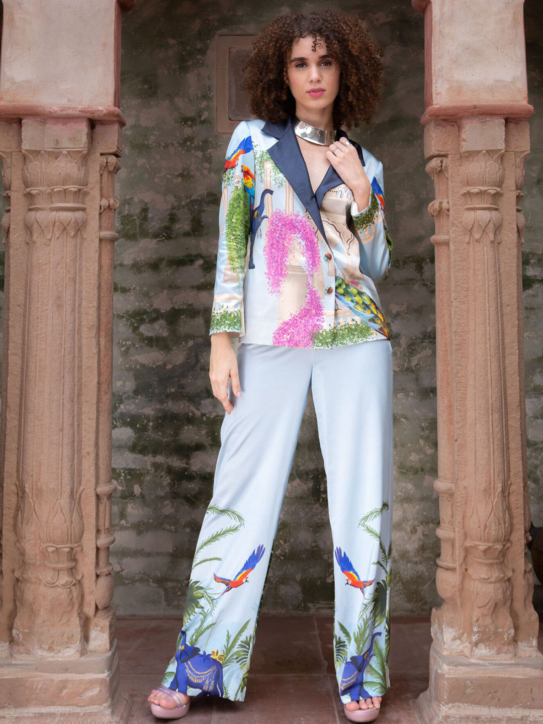 ROOH by SHIVANI Printed Notched Lapel Collat Blazer & Trousers Co-Ords Set