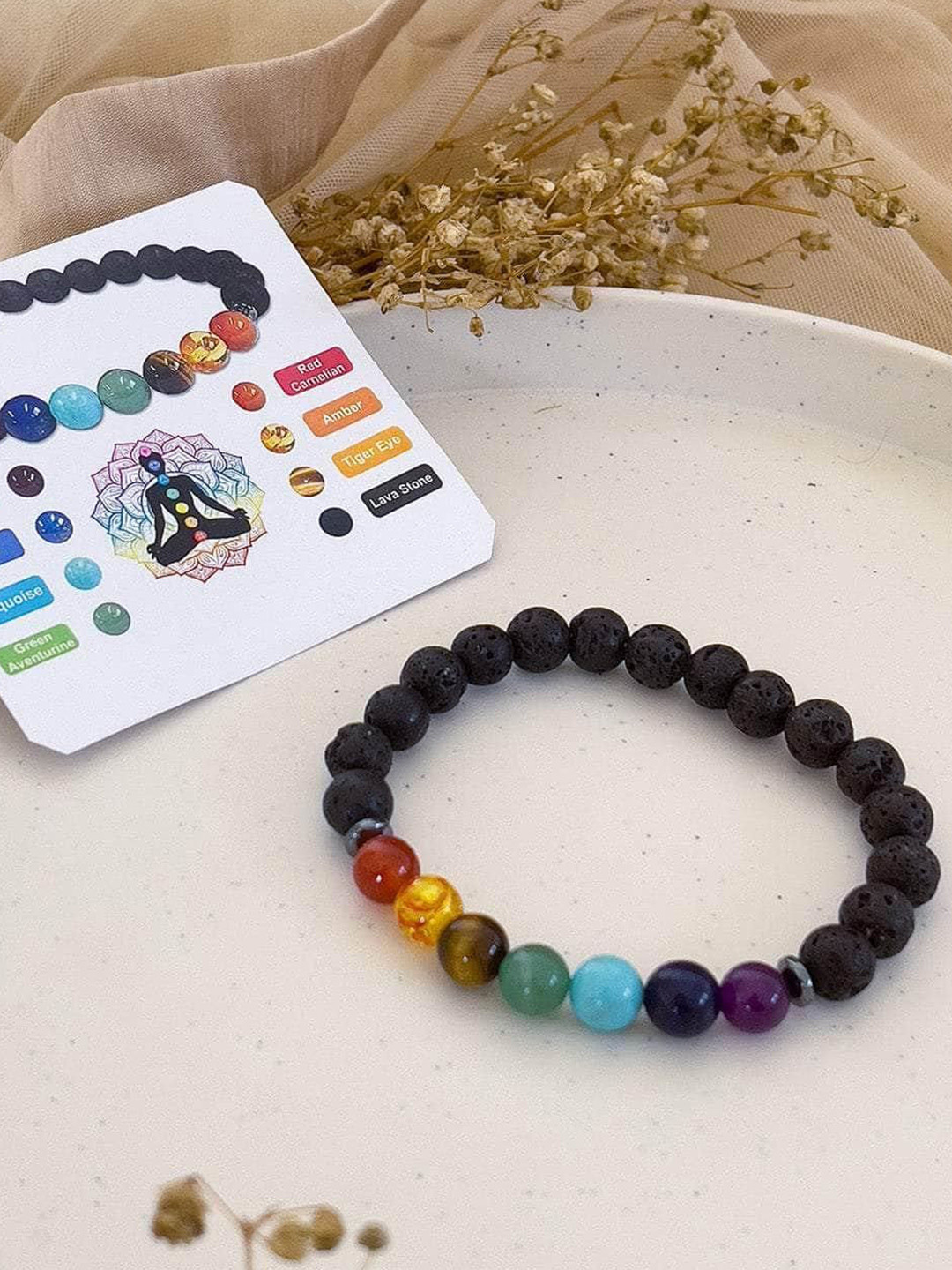 P. R. PRINTS Unisex Stainless Steel 7 Chakra Lava Stone Crystal Wraparound Bracelet