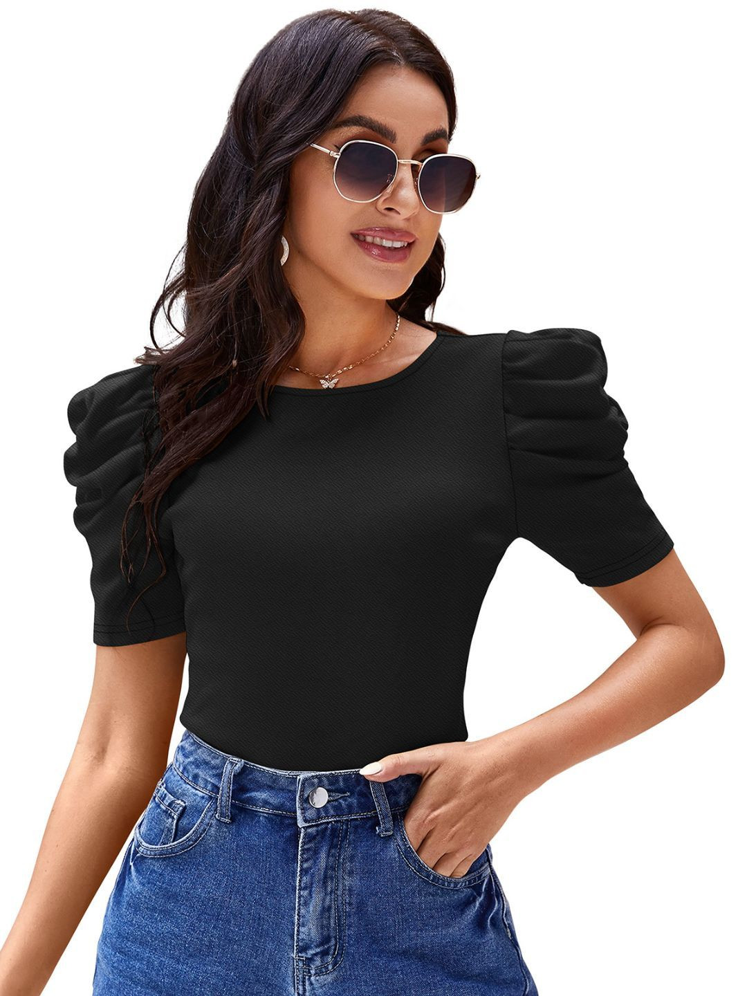 SS Sanket Synthetics Women Round Neck Fitted Top
