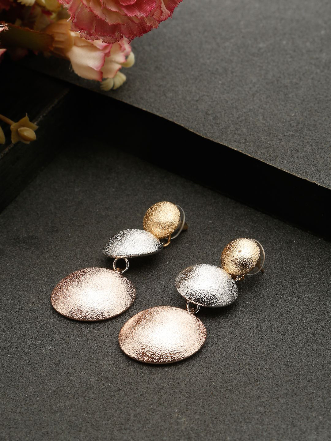 Stoln Gold Plated & Silver Circular Shaped Drop Earrings