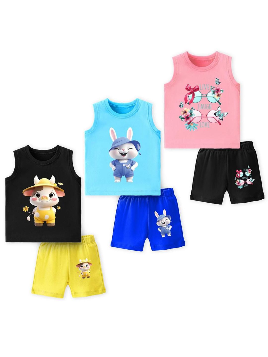 Lavi-Tavi Kids Pack Of 3 Printed Round Neck T-shirt With Shorts