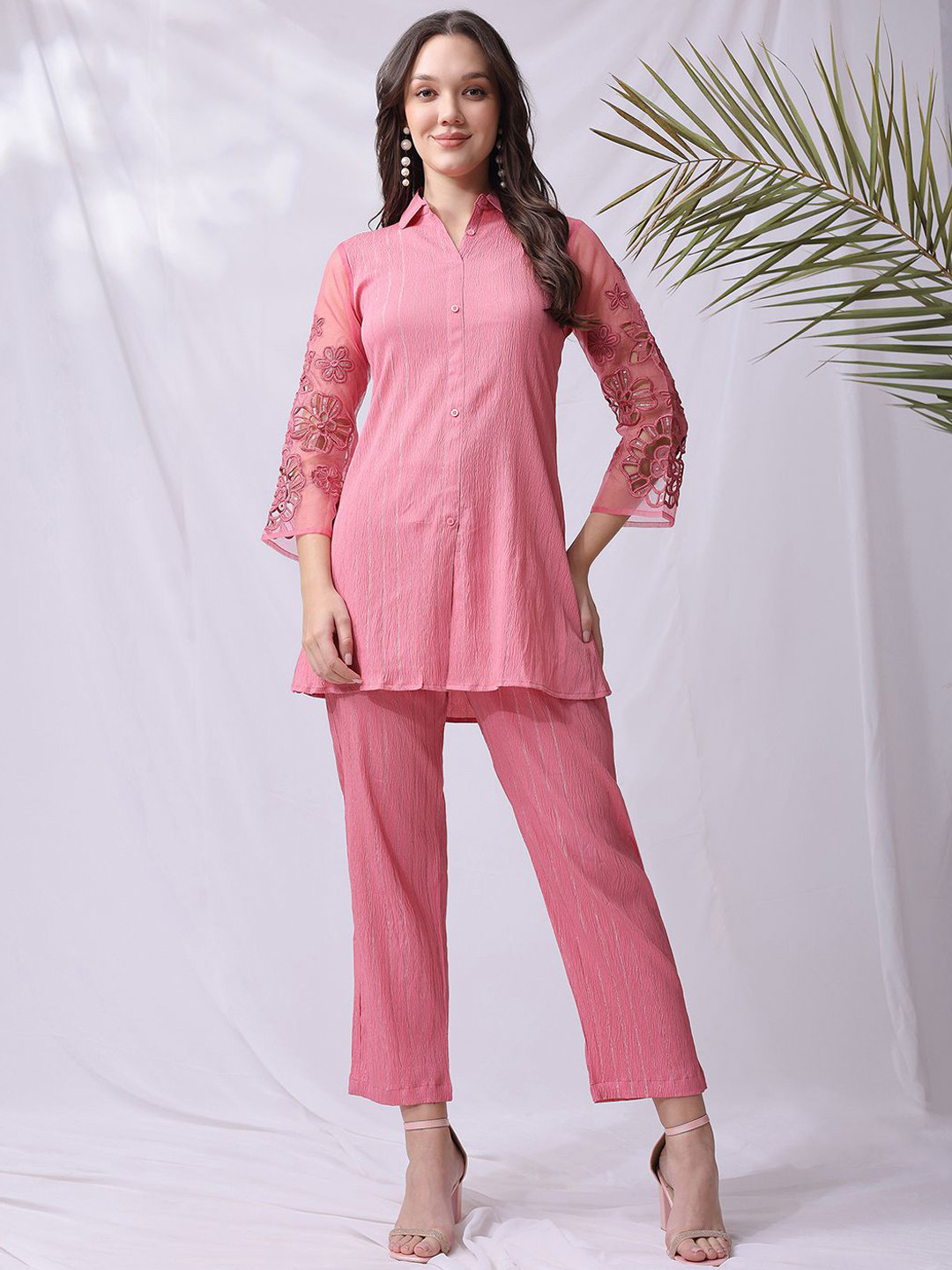NIKATT Embroidered Shirt Collar Neck Shirt With Trousers Co-Ords