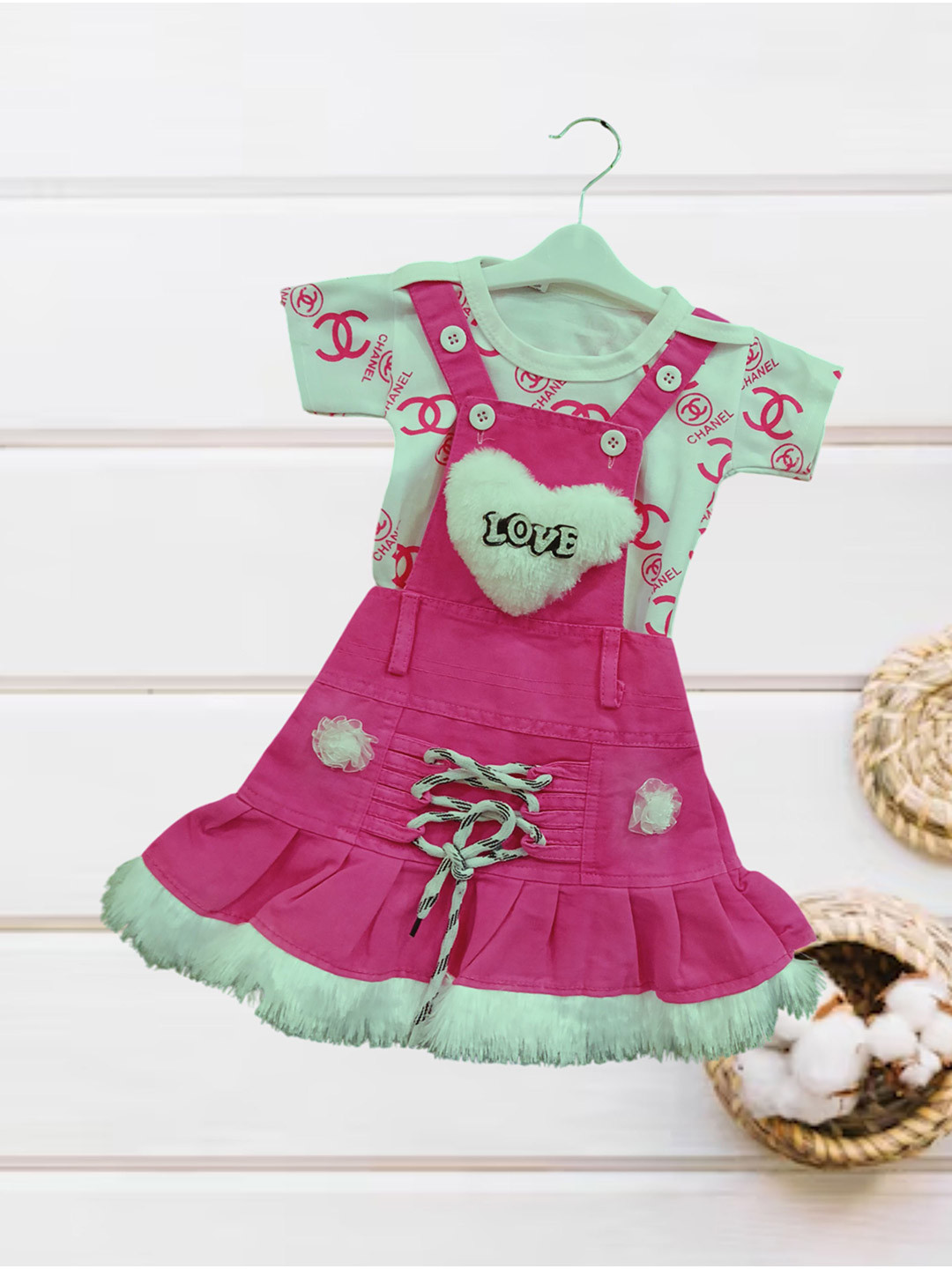 FASHION GRAB Girls Embroidered Denim Pinafore Dress