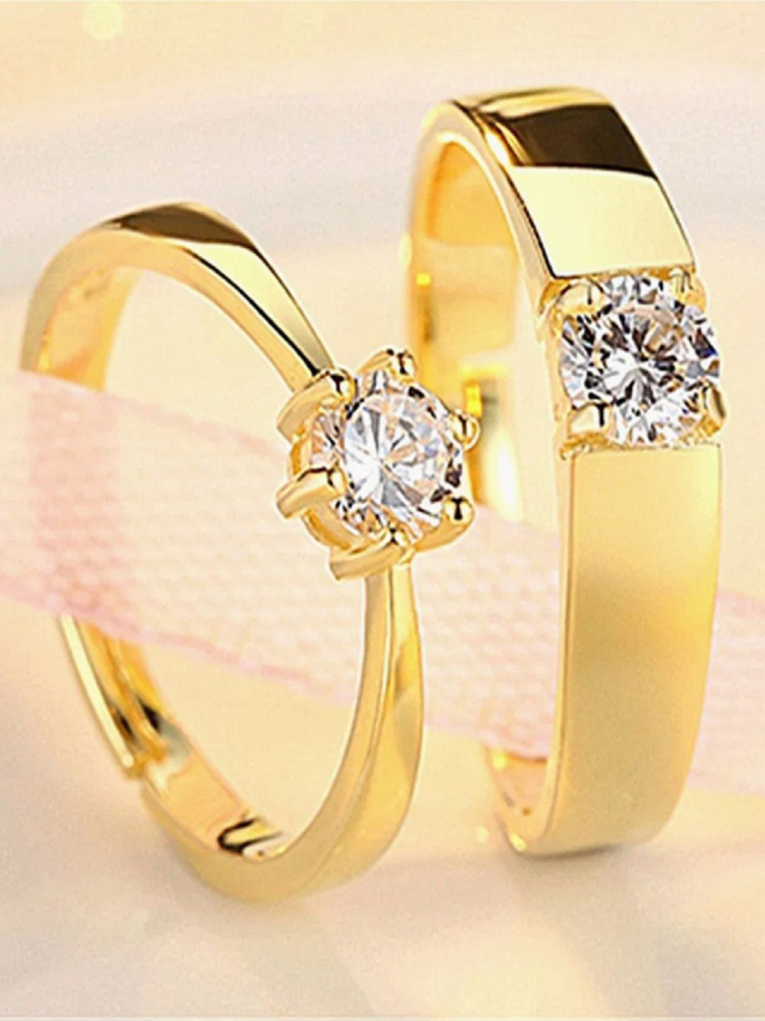 Vivity Set Of 2 Gold-Plated Cubic Zirconia Stone Studded Finger Rings