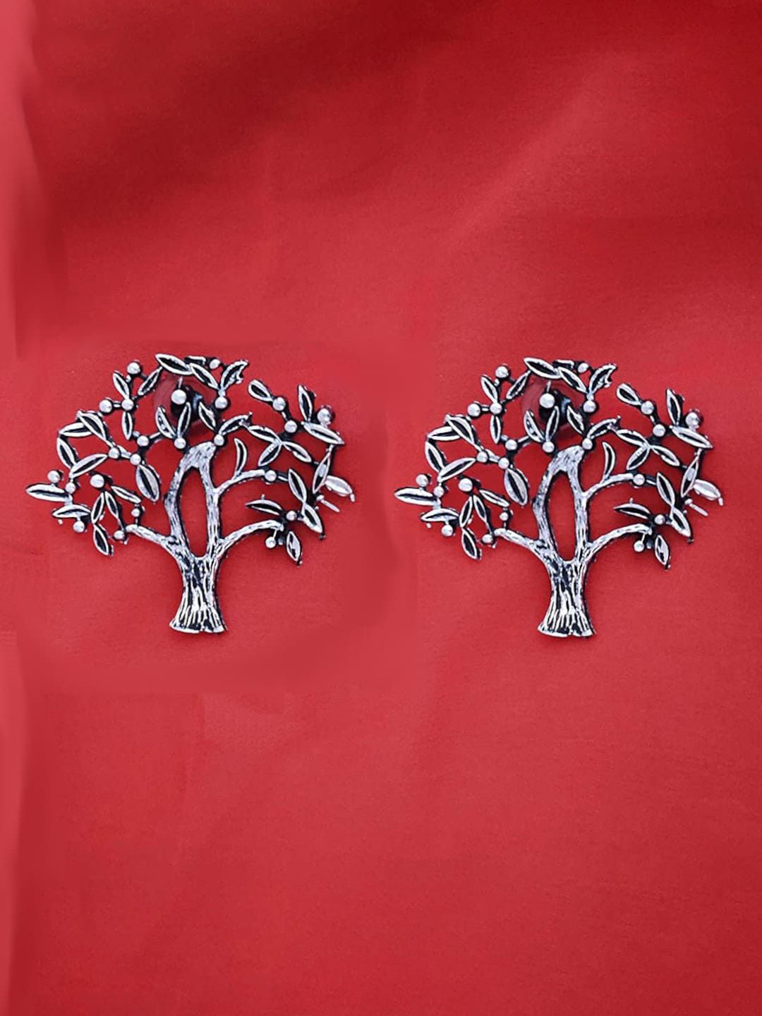 Bevy Pearls Artificial Stones Studded Oxidised Tree Shaped Studs