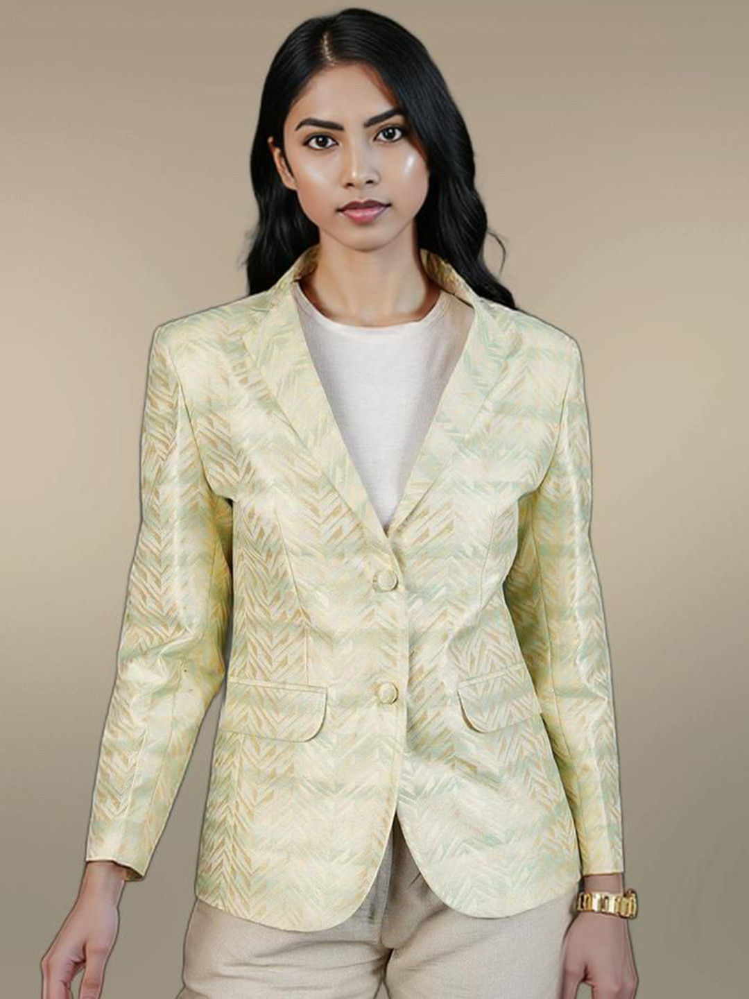 Talethread Printed Single-Breasted Casual Blazer