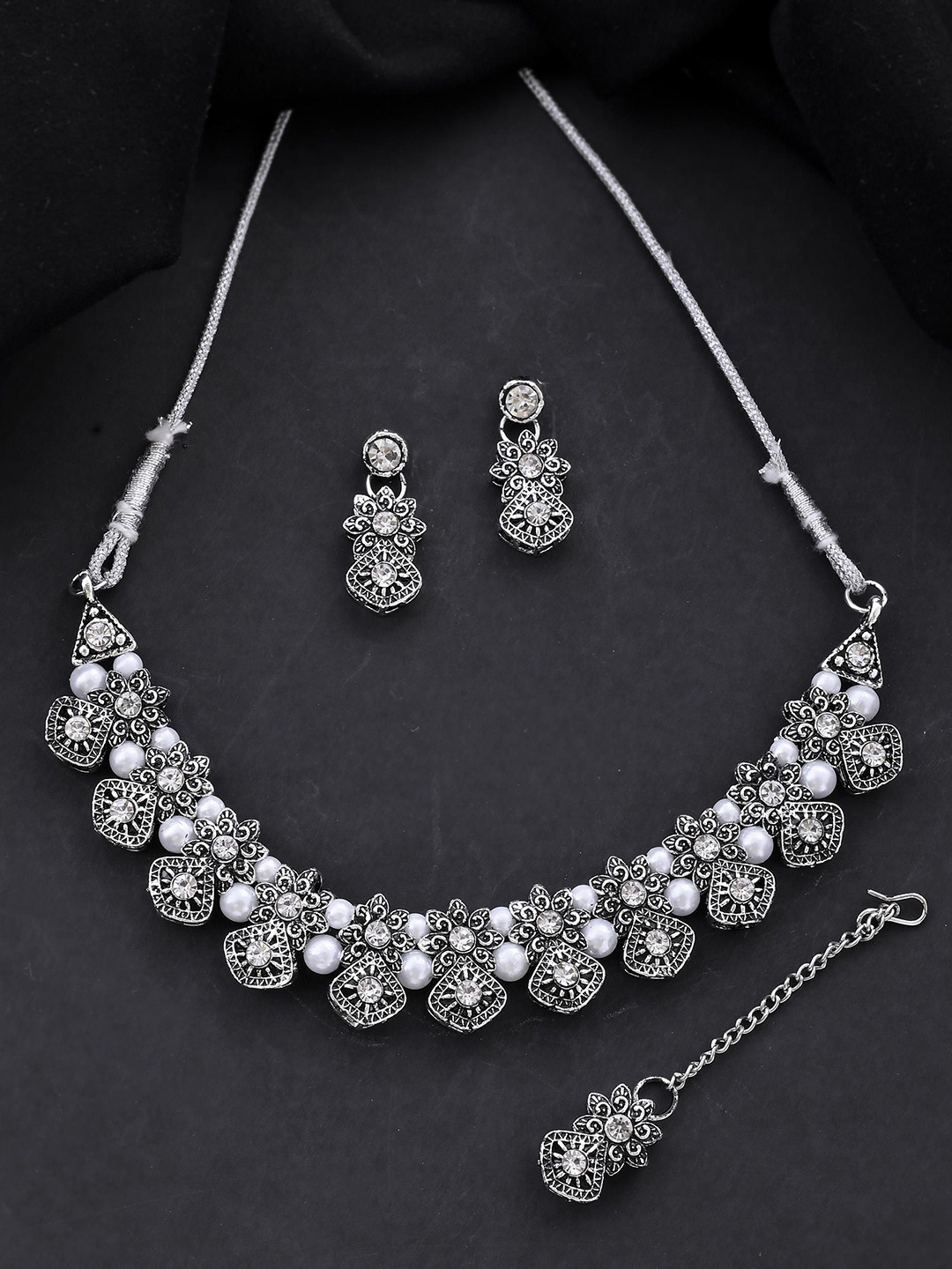 Oxidized Designer Stone Studded Jewellery Set