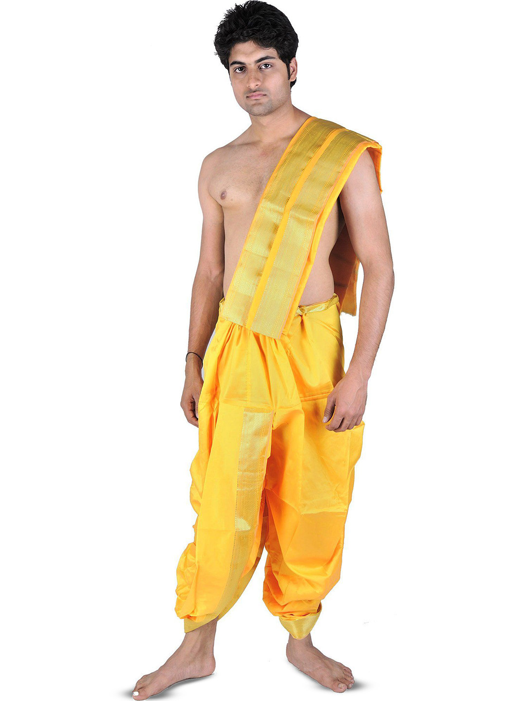 Exotic India Men Art Silk Dhoti and Angavastram Set