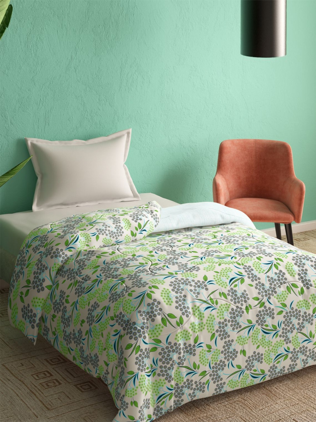 Portico Green & Grey Floral Heavy Winter 300 GSM Single Bed Comforter
