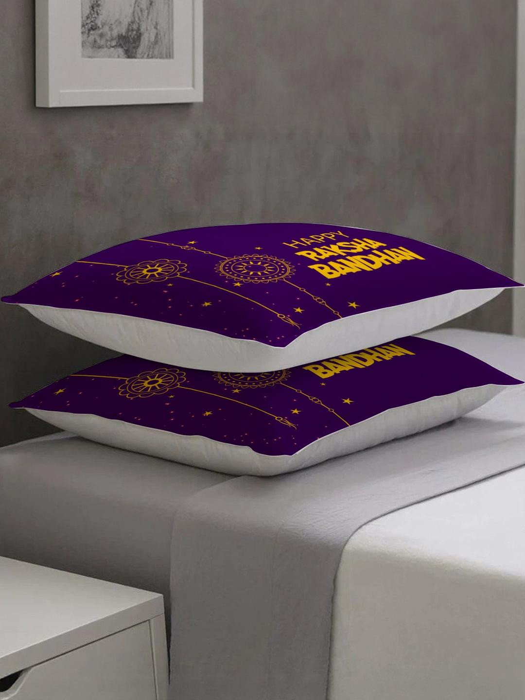 SKYTRENDS Purple & Yellow Geometric Satin Square Cushion Covers
