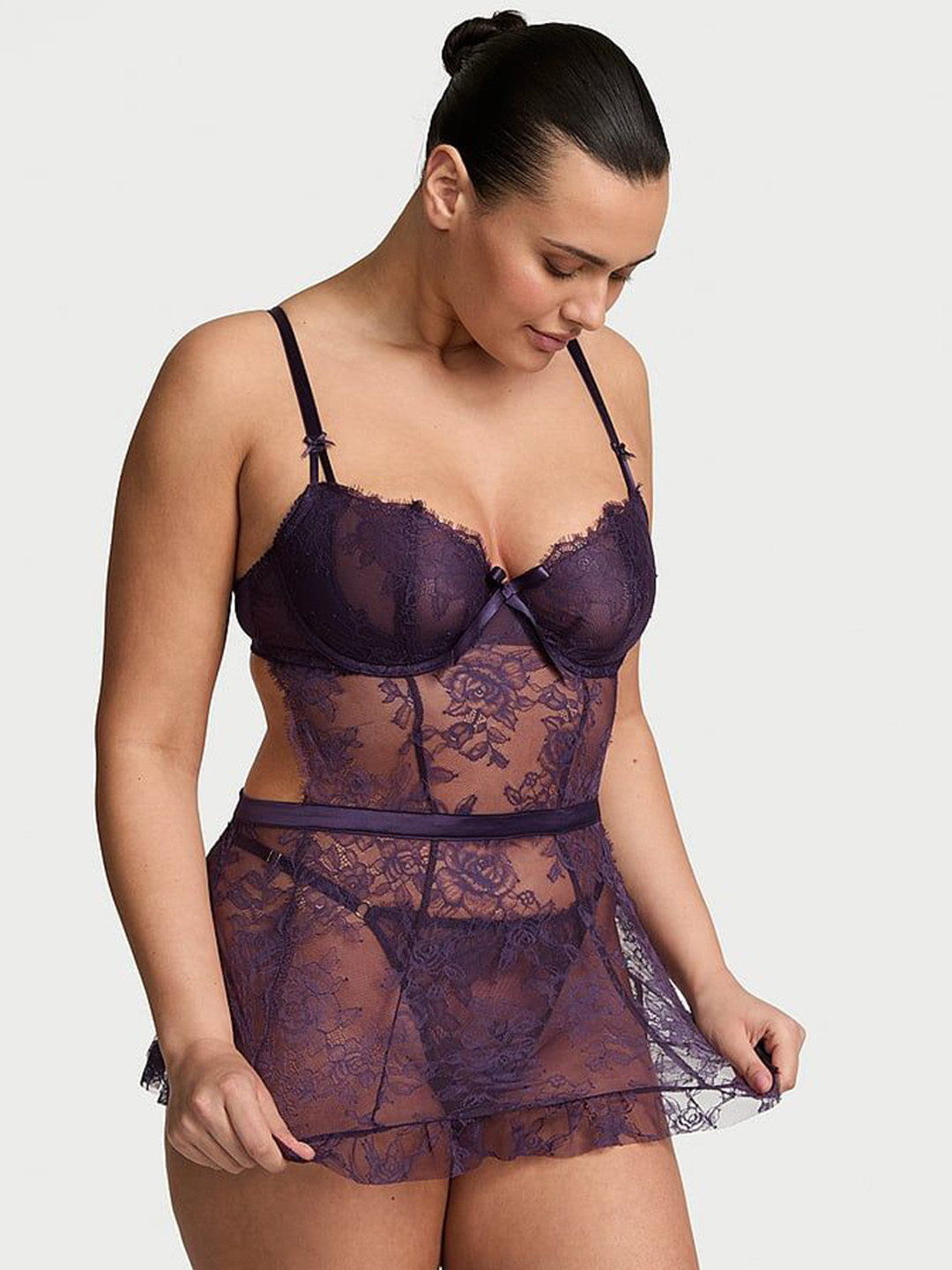 Victoria's Secret Unlined Rose Lace Apron Baby Doll