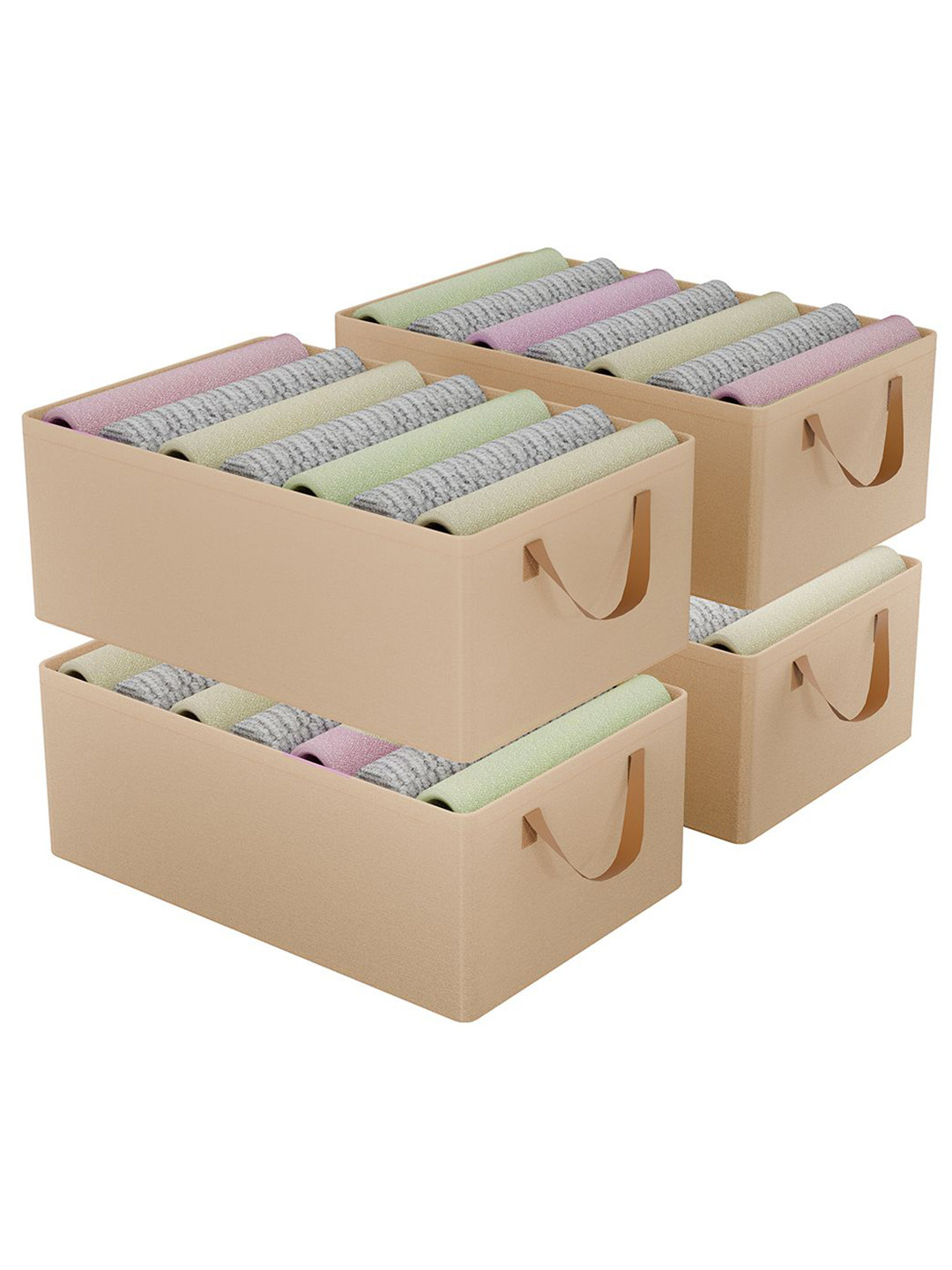 Aura Set of 4 Beige Foldable Steel Frame Cloth Organizer With Handles
