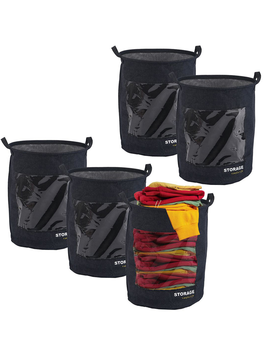 Aura 5-Pcs Blue Multipurpose Washing Clothes Basket - 36 L