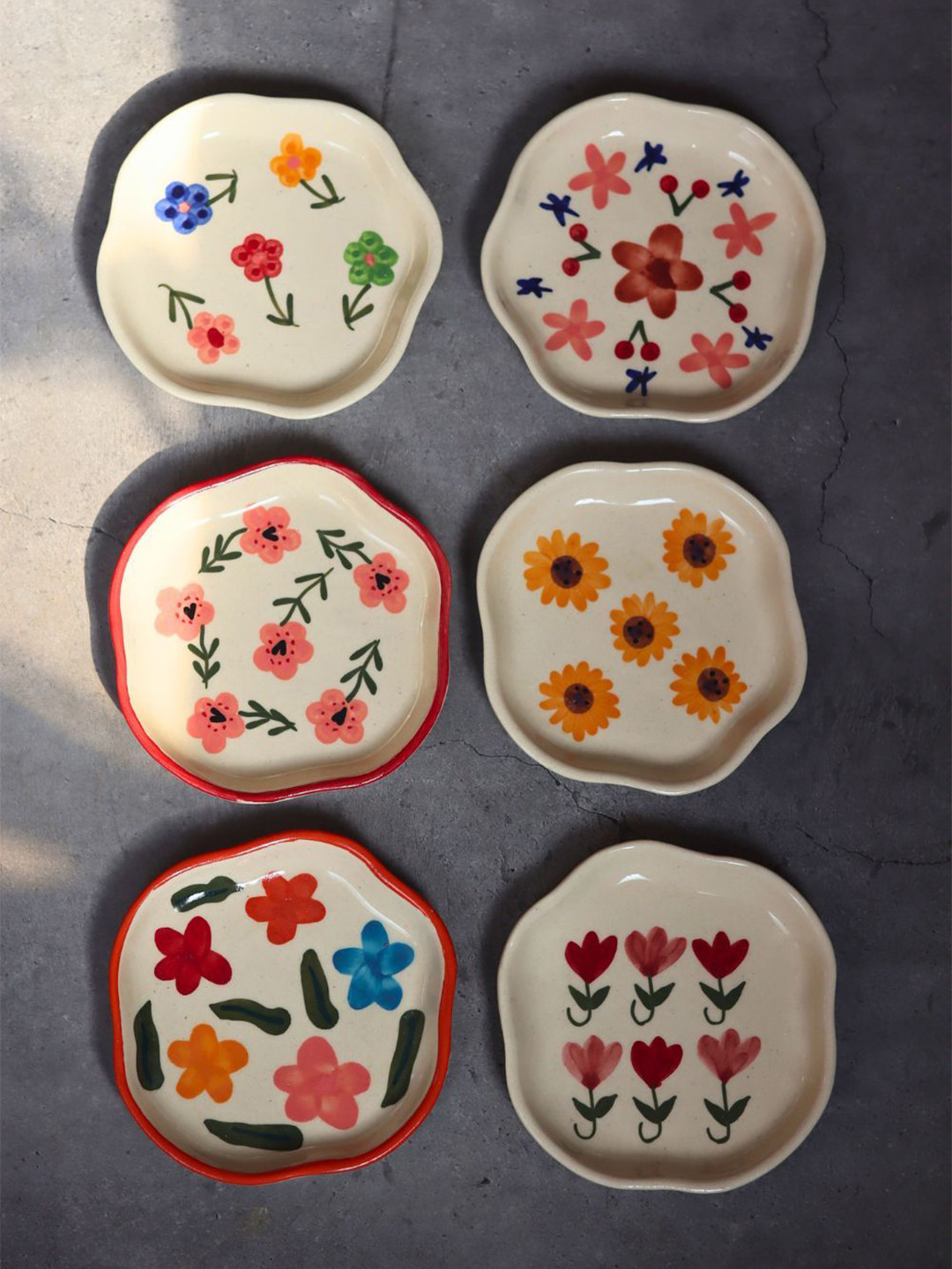 WEAVING HOMES Floral Affair White & Pink 6 Pieces Printed Ceramic Dessert Plates