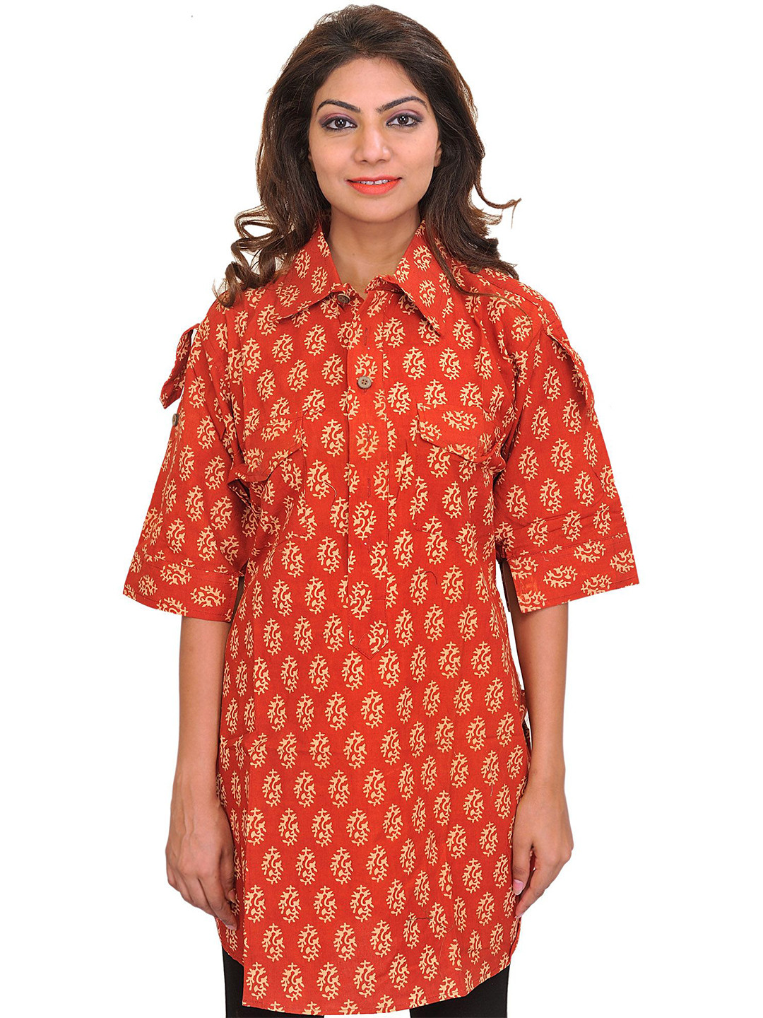 Exotic India Women Floral Printed Daily Cotton Straight Kurta