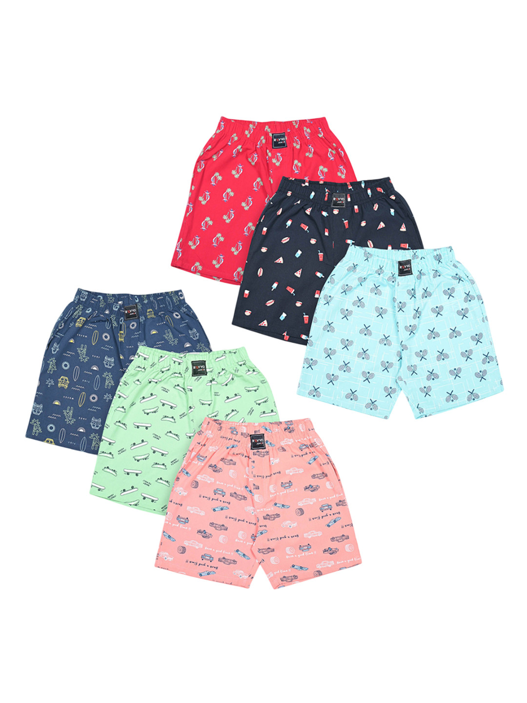 Revvo Junior Pack Of 6 Printed Pure Cotton Basic Briefs + RTS-701