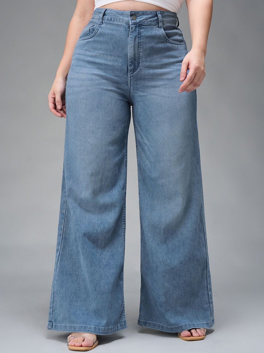 Miss Chase A+ Fudge Hug Women Plus Size High-Rise Light Fade Wide Leg Stretchable Jeans