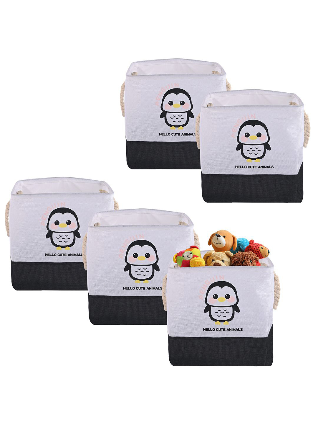 Aura Pack Of 5 Black & White Storage Basket with Handle