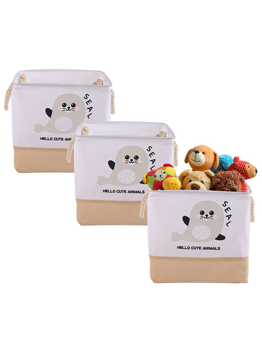Aura 3-Pcs Beige & White Foldable Storage Box For Clothes