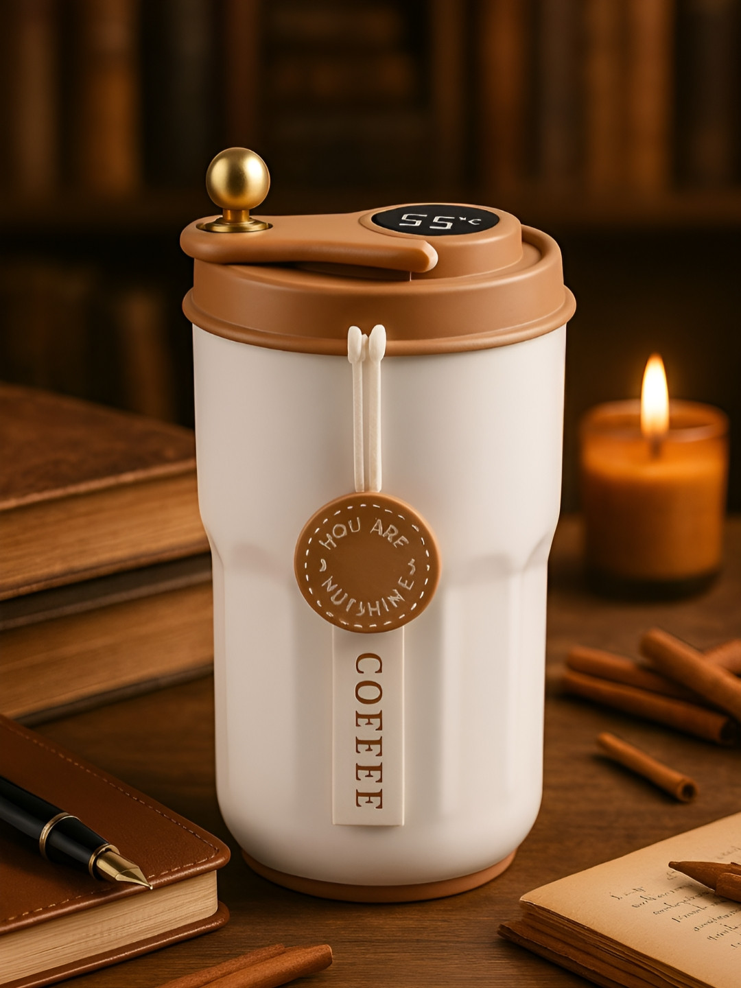 Myntra Elegant Homes Brown & Beige Stainless Steel Tumbler With Temperature