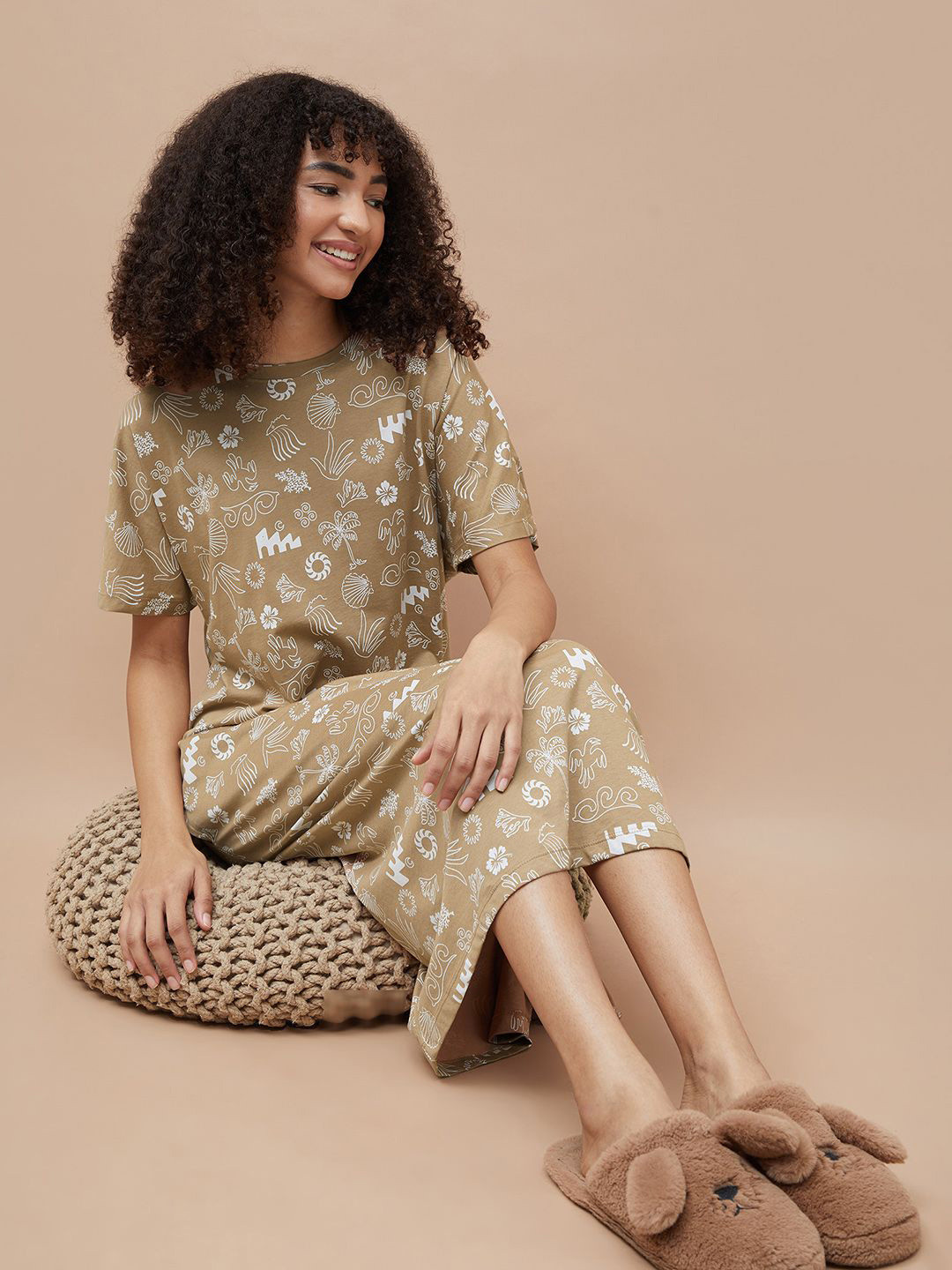 Ginger by Lifestyle Women Conversational Printed Slits Cotton A-Line Dress