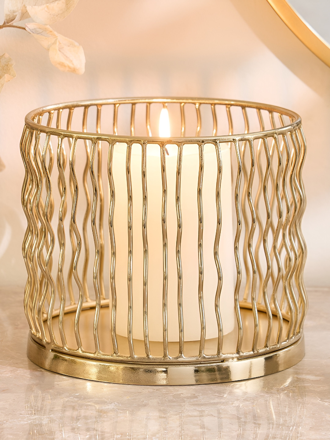 Home Centre Gold-Toned Zig-Zag Pillar Candle Holder