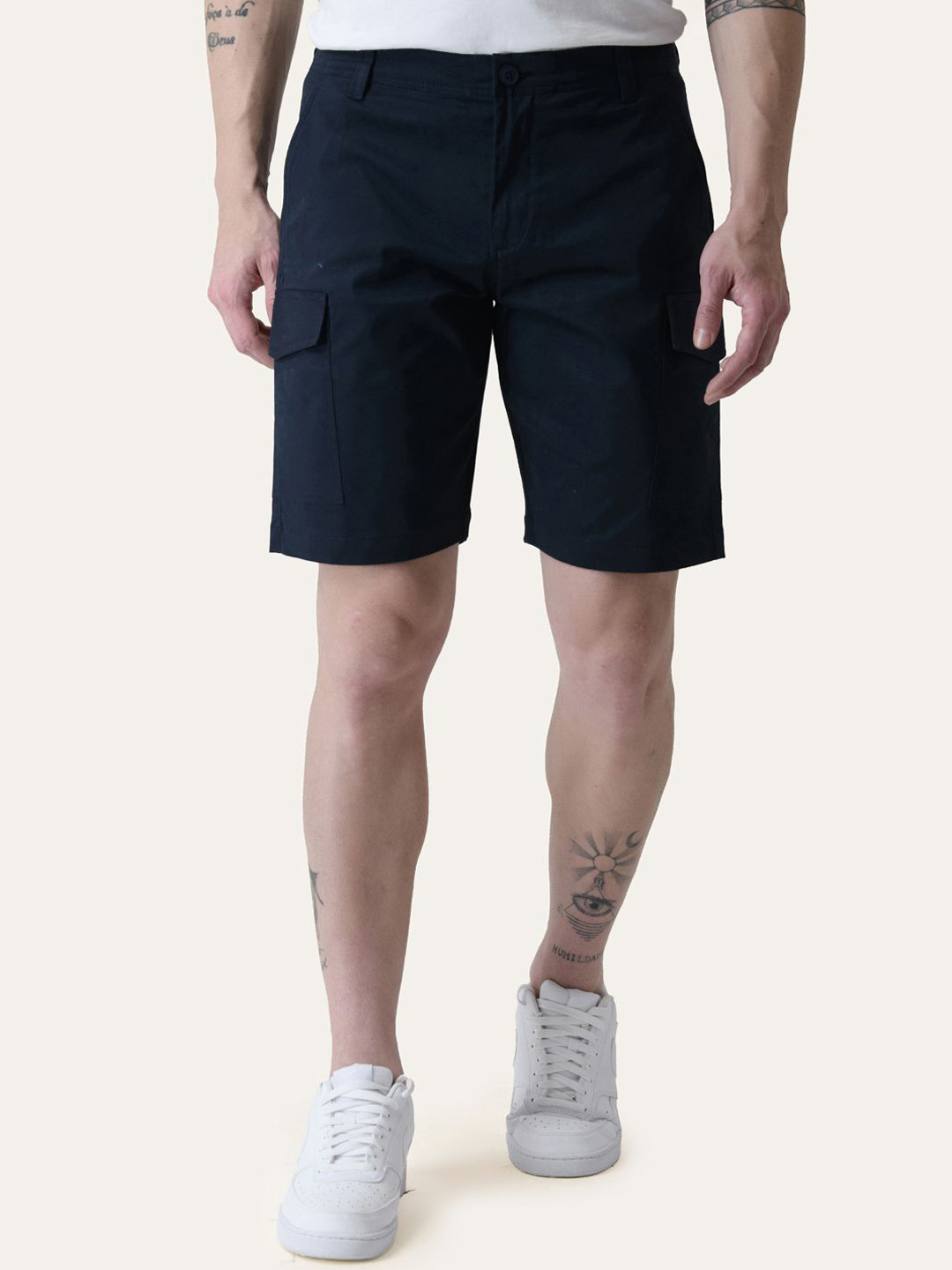 PERCH Men Solid Mid-Rise Regular Fit Cotton Shorts