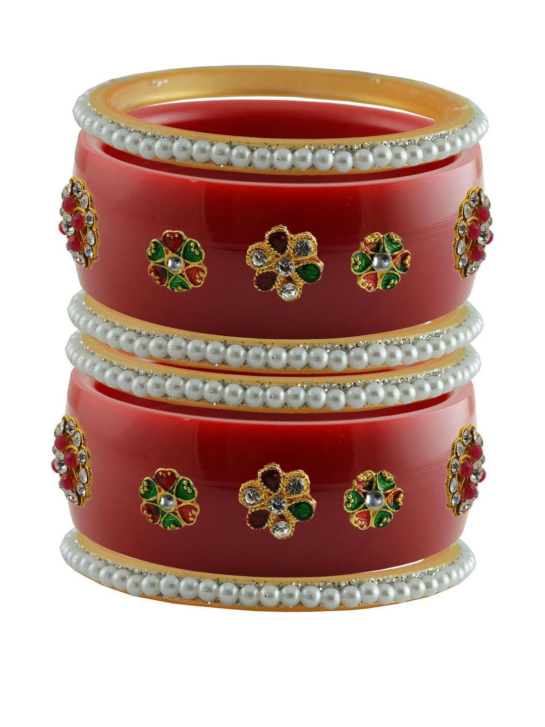 Vidhya Kangan Set of 2 Red Artificial Stones & Beads Bangle