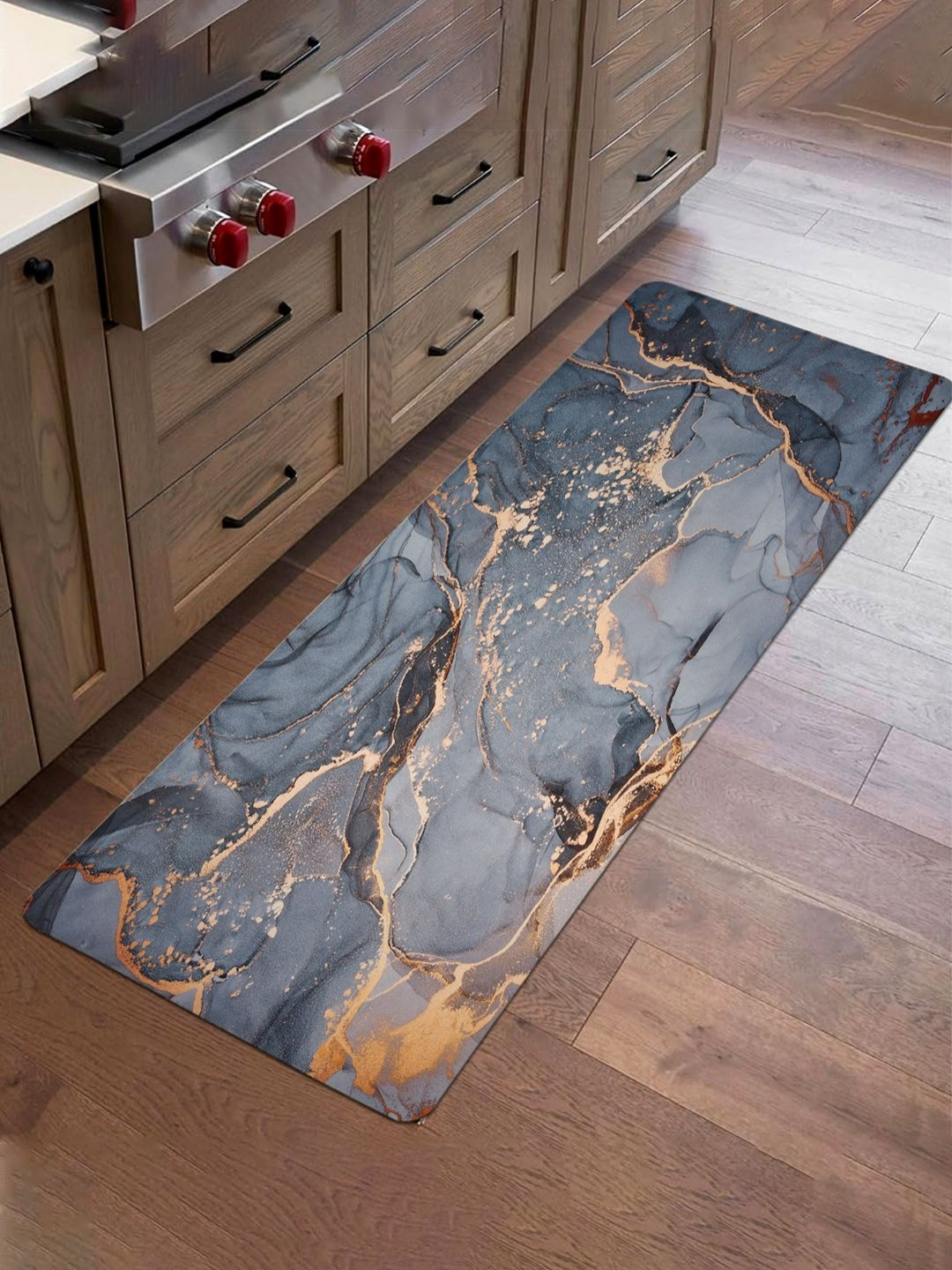 Aura Grey & Brown Abstract Printed Bed Side Runners For Home & Bedroom