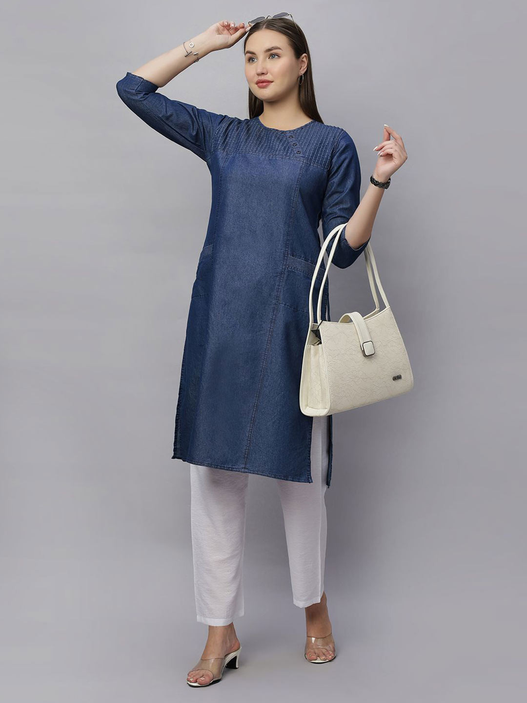 SK Creation Denim Round Neck Straight Kurta