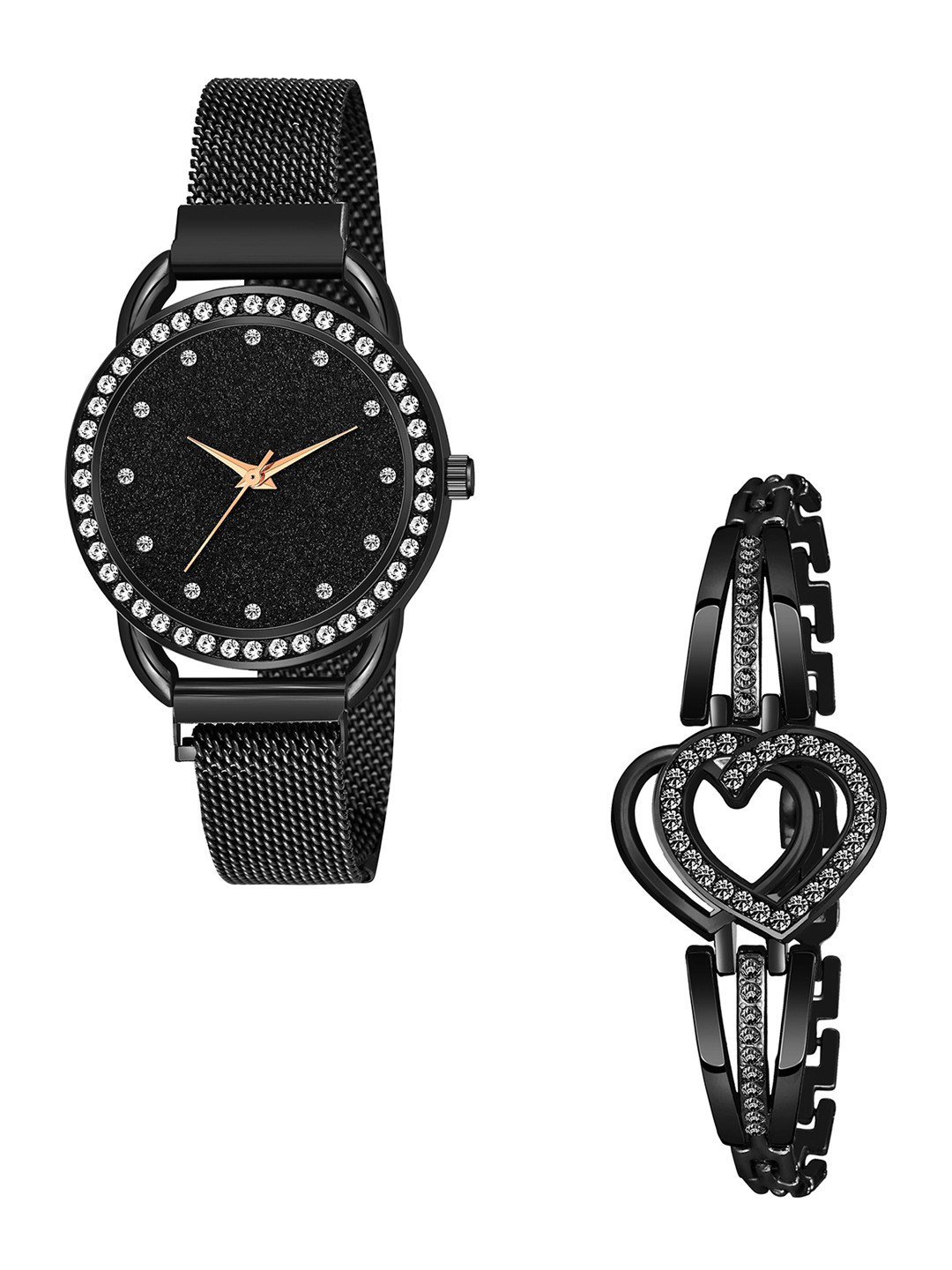 CSAMON Women  Watch Gift Set C_23_Black_12_Black Heart Bracelet